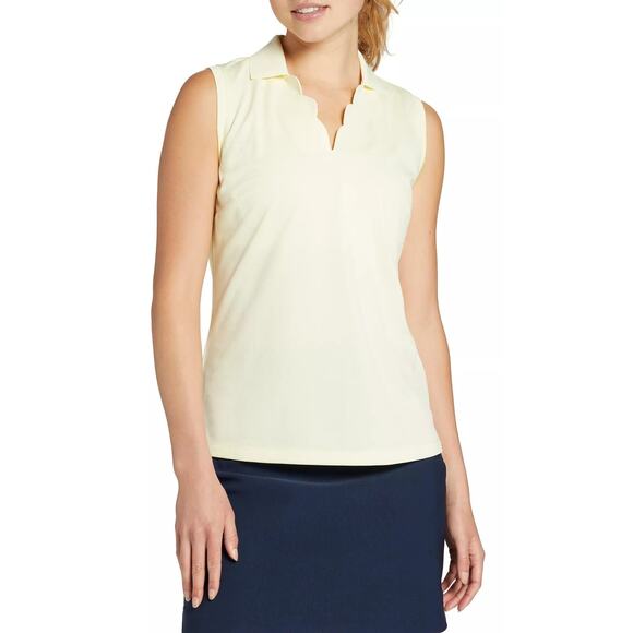 Walter Hagen Women's Clubhouse Scallop Sleeveless Golf Polo, Medium, Yellow - Picture 1 of 4